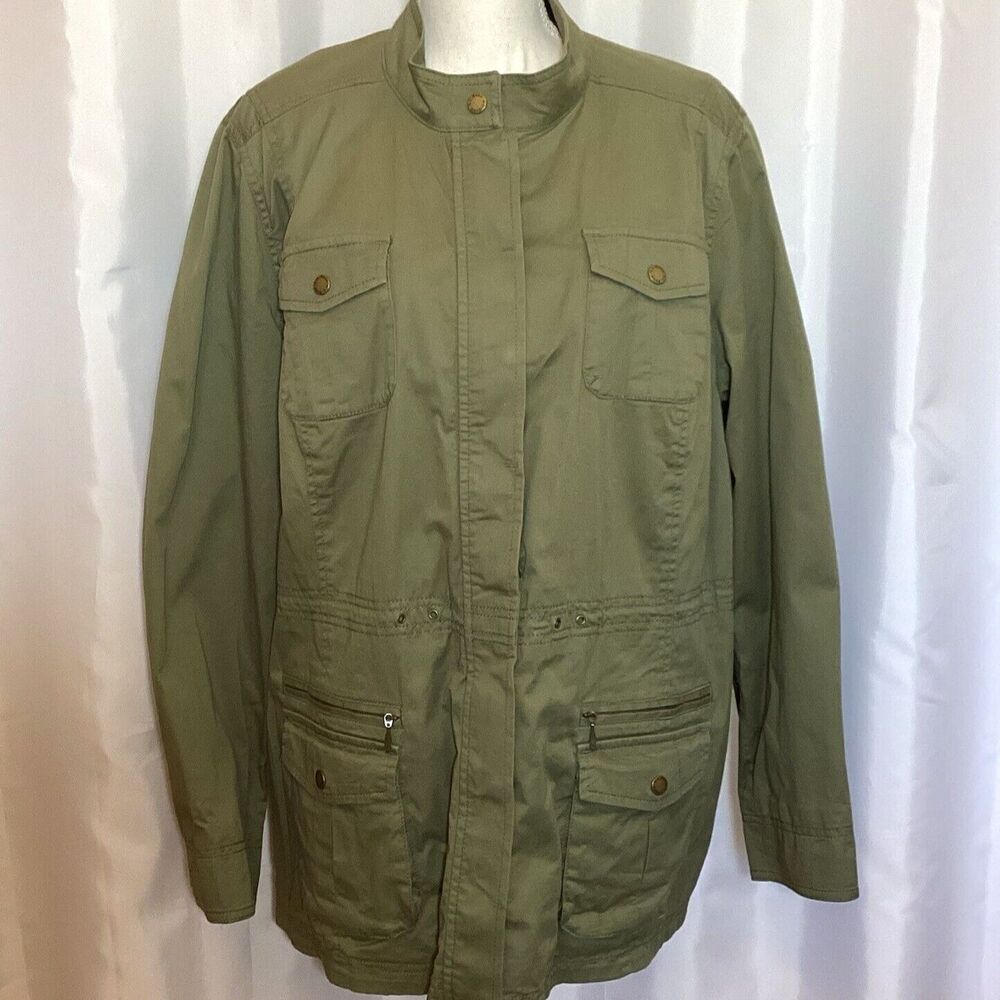 LL Bean Utility Coat Jacket Womens Size 1X Green Plush Lined